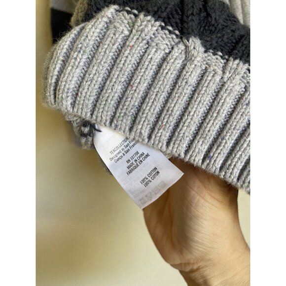 Tea Collection Size Small 4/5 Gray Navy Blue Cable Knit Mock Neck Full Zip Cardi - Picture 6 of 6